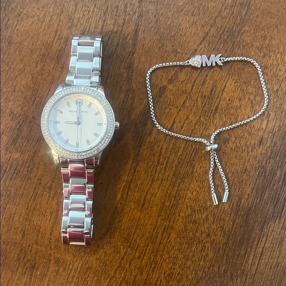 Michael Kors Silver Watch and Bracelet Duo